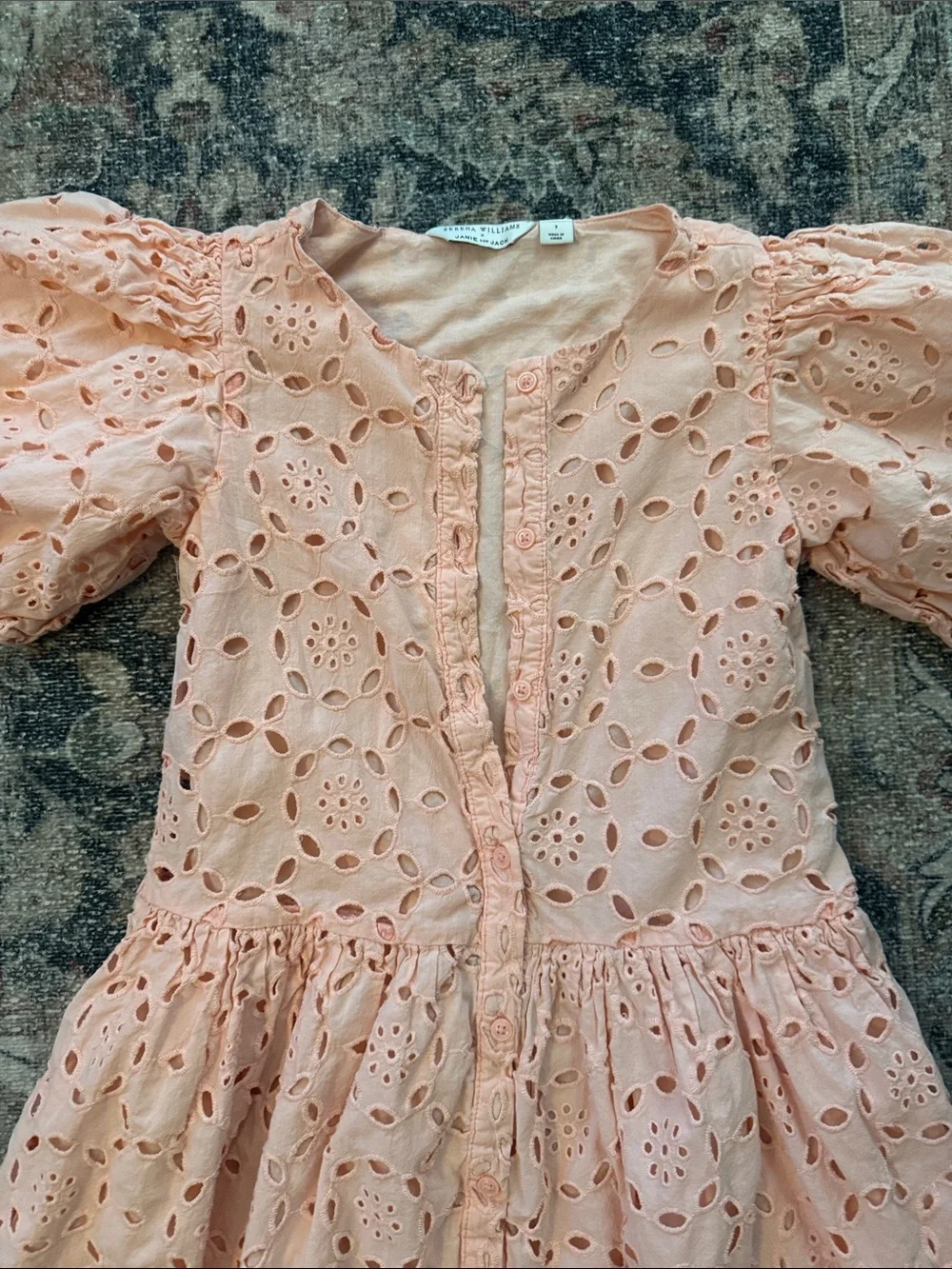 Janie and Jack Peach Eyelet Puff-Sleeve Dress